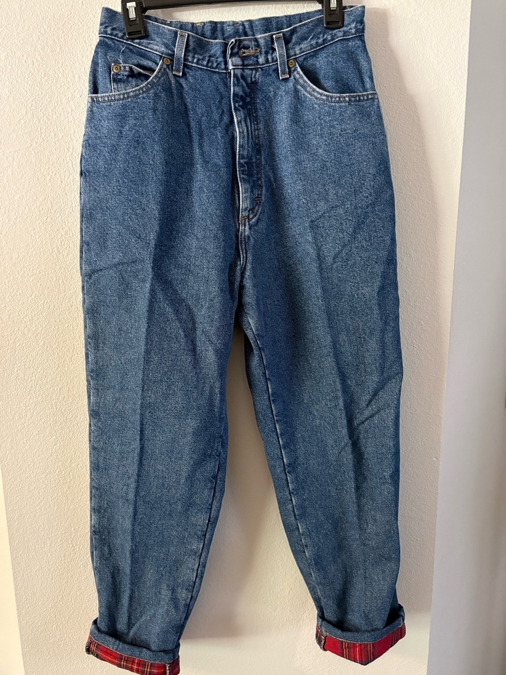 Vintage Plaid Flannel Lined Denim Straight Leg Cabincore Mom Jeans L.L. Bean 12